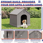 Bifanuo Dog House Outdoor Indoor, Plastic Small Dog House-Weatherproof Design with Air Vents & Elevated Floor for Small to Medium Dogs, Easy Clean and Assemble (Grey)