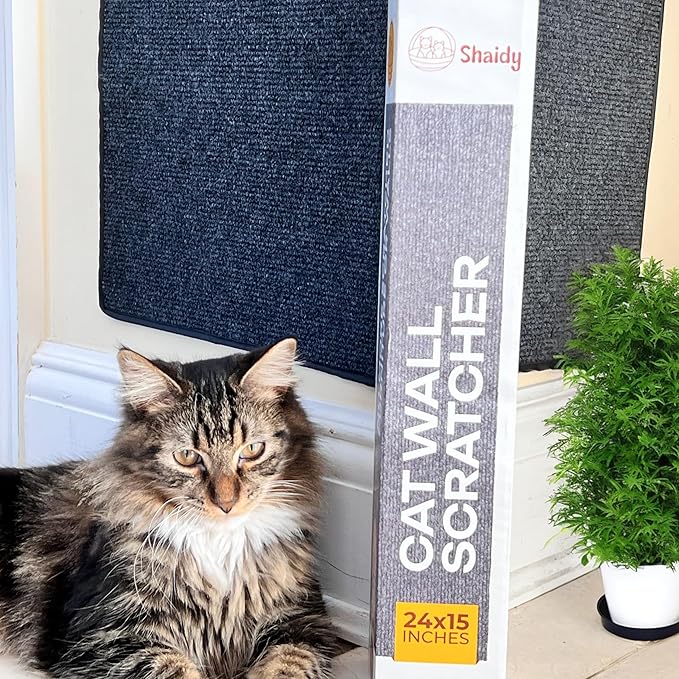 Shaidy Cat Scratch Wall Pad 24x15” - Corner Wall Scratcher for Cats, Self-Adhesive Cat Scratcher for Indoor Cats, Prevents Furniture Scratching, Cat Scratching Mat, Modern Dark Gray Design