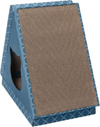 Furhaven Cardboard Hideout w/ Catnip for Indoor Cats, Ft. Scratching Pads - Tiger Tent Corrugated Cat Scratcher Hideout - Teal, One Size