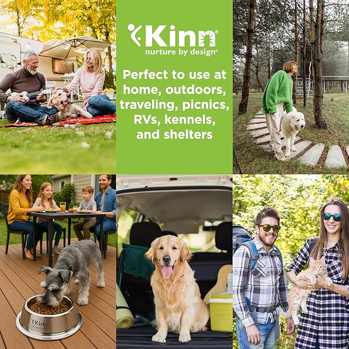 Kinn Kleanbowl Pet Bowl Stainless Steel Frame with Compostable Refills, 8 oz (Pack of 2) – Spill-Proof Stable Disposable Pet Bowls for Easy Cleaning and Healthy Pets, No Plastic