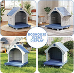 Dog Houses Outdoor, Large Dog House with Air Vents and Elevated Floor Dog House Bed for Outdoors,Courtyard,Lawn,Waterproof, Sturdy, Resin and Easy Assembly