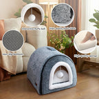 Cat Bed for Indoor Cats,2-in-1 Convertible Cat Bed & Cave,Foldable Washable Cat House,Soft and Thick Removable Inner pad, Anti-Slip Bottom,cat Tent for Kittens,Cats & Small Dogs,Dark Grey