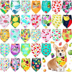 Eccliy 30 Pack Spring Dog Bandanas Bulk Summer Fruit Pet Bandanas Soft Triangle Dog Scarfs Polyester Bandana Pet Costume Cute Scarf Bibs with Flowers Patterns for Small Medium Large