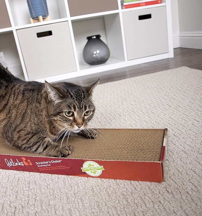 Petlinks Scratchers Choice Flat Corrugated Carboard Scratch Pad for Cats & Kittens, Catnip Infused & Reversible, Promotes Healthy Nail Growth - Brown, Single Wide