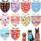10PCS Big Valentines Day Dog Bandanas 33Inch with Heart Lip Rose Love Print for Extra Large XL XXL Breed Dog Triangle Bibs Scarves for Boys and Girls Holiday Grooming Accessories