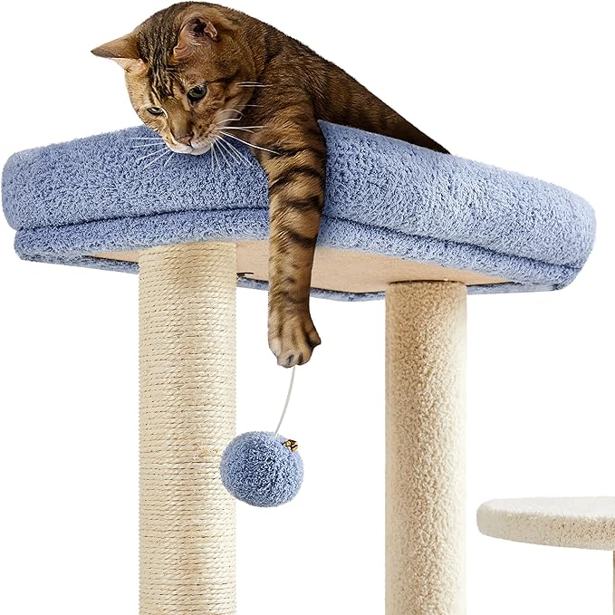 Yaheetech Cat Tree, 35.5in Cat Tower for Indoor Cats, Cat House with Scratching Posts & Padded Perch & Space Capsule, Cute Kitten Tree, Pet Furniture for Kittens, Blue/Beige