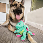 goDog Dragons Squeaky Plush Dog Toy with Chew Guard Technology, Durable Fabric & Squeaker for Active Play, Seafoam, Large