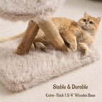 33" Modern Cat Tree for Indoor Cats, Aesthetic Natural Wood Cat Tower with Branch-Style Scratching Posts, Luxury Plush Faux Fur Cat Bed with Natural Loft, Perch & Hanging Ball, Almond Khaki