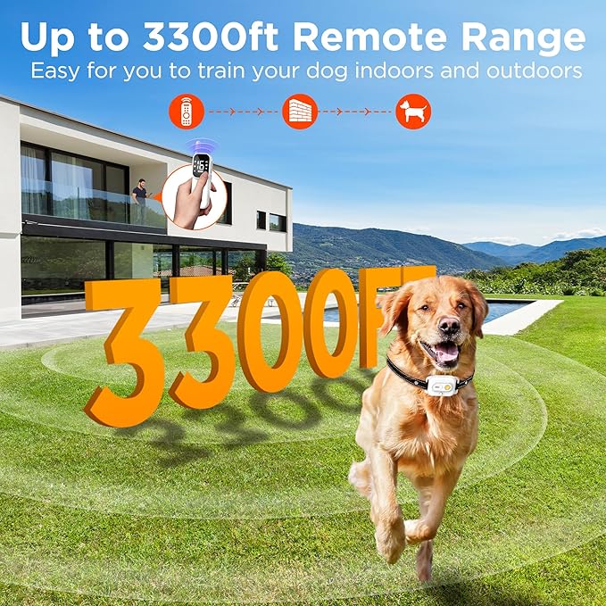 Dog Training Collar with Remote Control, 3300FT and 4 Training Modes Beep,Vibration,Safe Shock,LED Night Light,IPX7 Waterproof Rechargeable E-Collar for All Breeds (8-150 lbs)