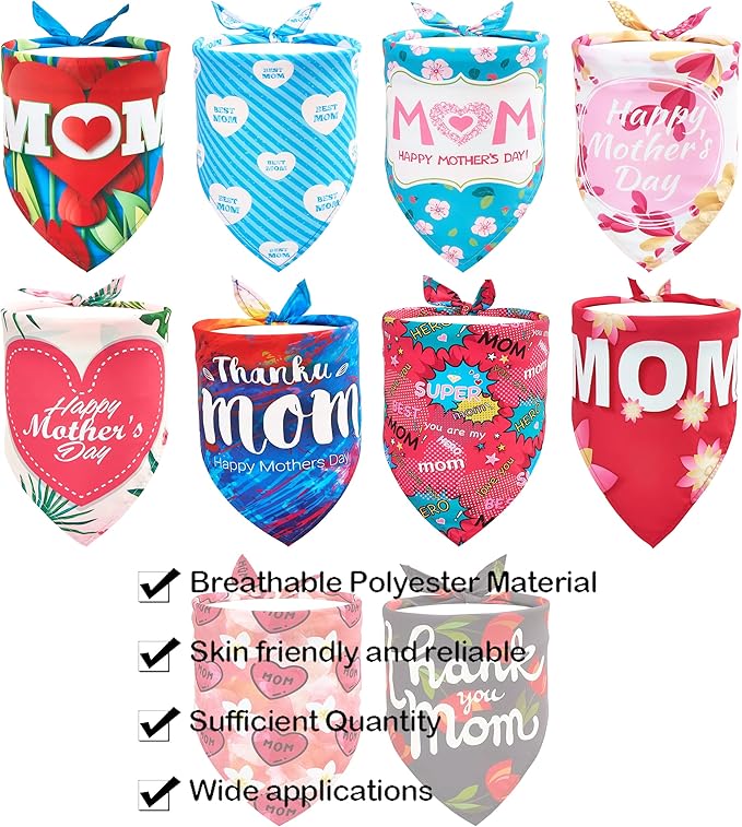 10PCS Mother's Day Dog Bandanas for Extra Large XL XXL Triangle Bibs Head Scarves for Boys Girls Grooming Accessories Costume