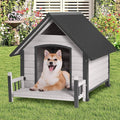 GUTINNEEN Dog House Outdoor with Anti-Bite Metal Frame, Dog Kennel with Porch and Weatherproof Roof for Small, Medium, Large Breeds, Puppy Home Indoor (White, 45’’ Medium)
