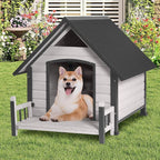 GUTINNEEN Dog House Outdoor with Anti-Bite Metal Frame, Dog Kennel with Porch and Weatherproof Roof for Small, Medium, Large Breeds, Puppy Home Indoor (White, 45’’ Medium)