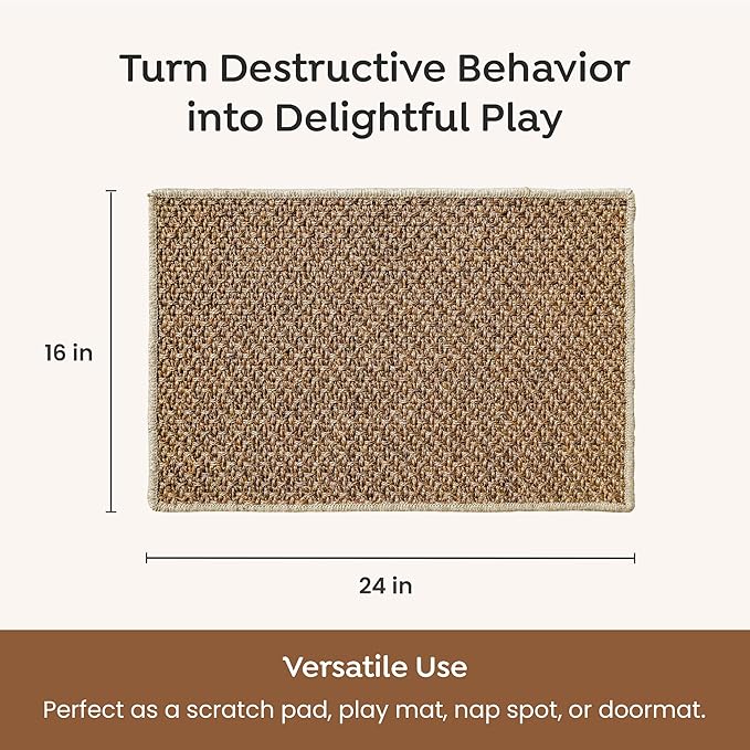 Premium Brazilian Cat Scratcher Mat – 24'' x 16'' Natural Fiber 100% Sisal with Jute Border, Ultra Durable, Scratching Pad, Doormat Rug, Protects Furniture and Carpets (Espresso Brown)