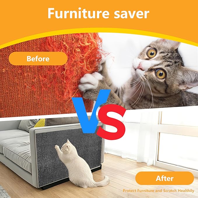 Cat Scratch Pad for Wall,Cuttable and Adhesive Cat Scratching Mat,Fun Interactive Scratcher,Cat Scratch Furniture Protector (Dark Gray,39.3×15.8inch)