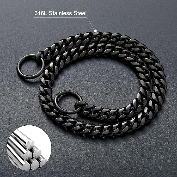 Dog Chain Collar Dog Walking Collar 15mm Black Strong Stainless Steel Cuban Link Chain Collar for Small Medium Dogs（10 Inches