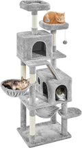 Topeakmart 71.5 inch Cat Tree Tower, Cat Furniture w/ 2 Condos, 2 Perches, 2 Hanging Balls Pet Stand House with Basket and Hammock for Indoor Cats and Kittens, Light Gray