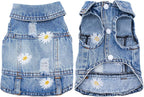 Pet Clothes Vintage Denim Dog Jacket with Daisy Embroidery - Puppy Stylish Pet Coat for Chihuahua, Yorkie Small Breeds - All-Season Comfort (Light-Blue,XX-Large)