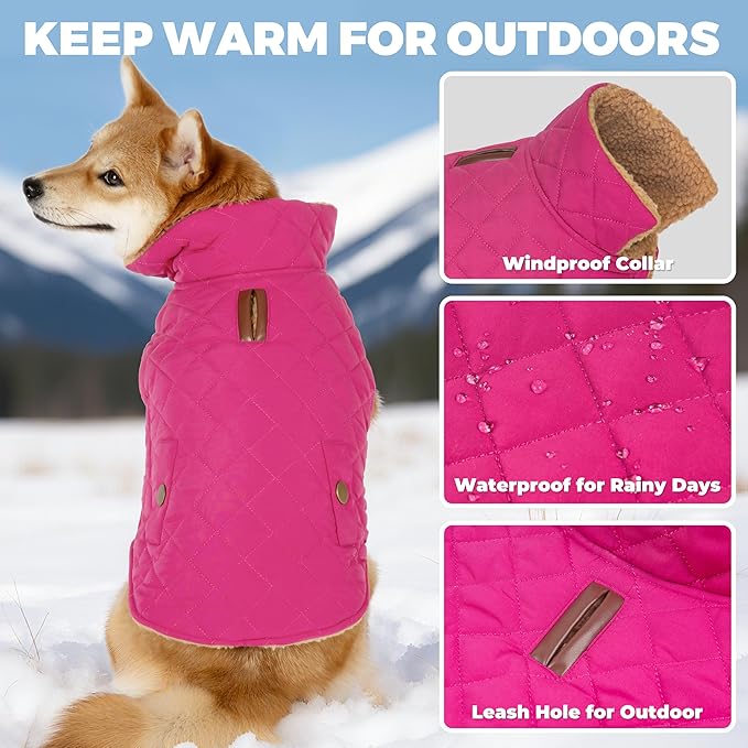 Dog Coat, Warm Windproof Dog Coats for Large Dogs Boy, Waterproof Pet Winter Jacket, Cold Weather Clothes Dogs Snowsuit with Leash Hole, Rose Red XXX-Large