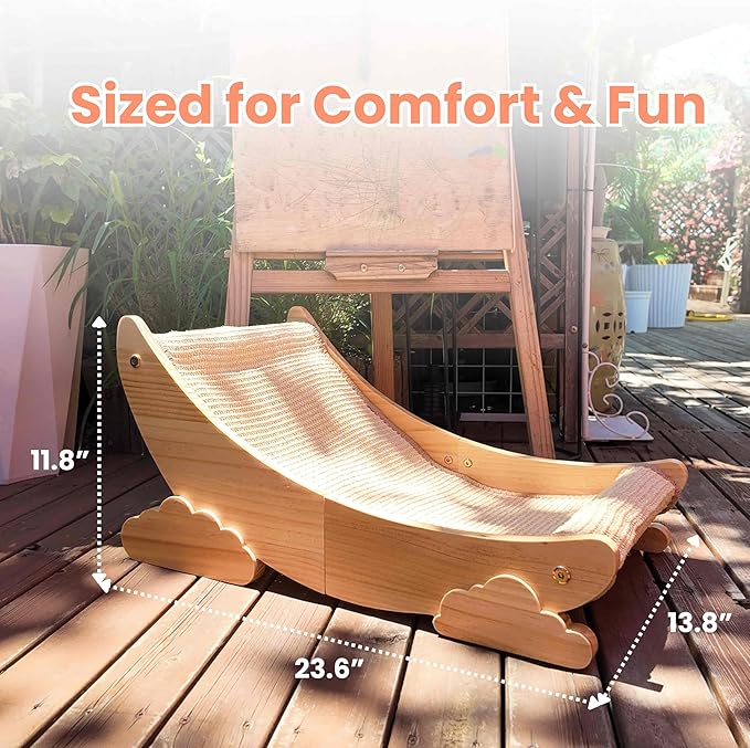 Sisal Cat Scratcher Bed Scratch Chair Aesthetic Cat Lounger Natural Wood Scratch Post Replaceable Sisal Mat with Catnip and Felt Pads,Medium Size(Cloud Edge)