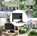 DRATO Indoor & Outdoor Resin Dog House with Raised Floor, Heated Pad and Easy Assembly - Small Breed Shelter Featuring Louvered Vents, Spiked Legs, and Sloped Roof,Black