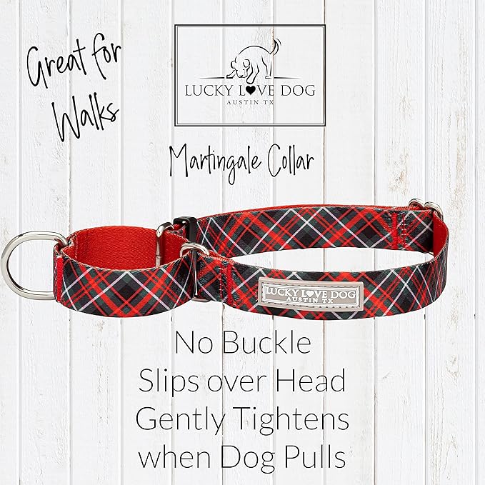 Lucky Love Dog Martingale Dog Collar - Adjustable, No-Slip, Durable, & Soft Webbing Collar for Male and Female Dogs Ideal for Training & Walking - Heywood, Small
