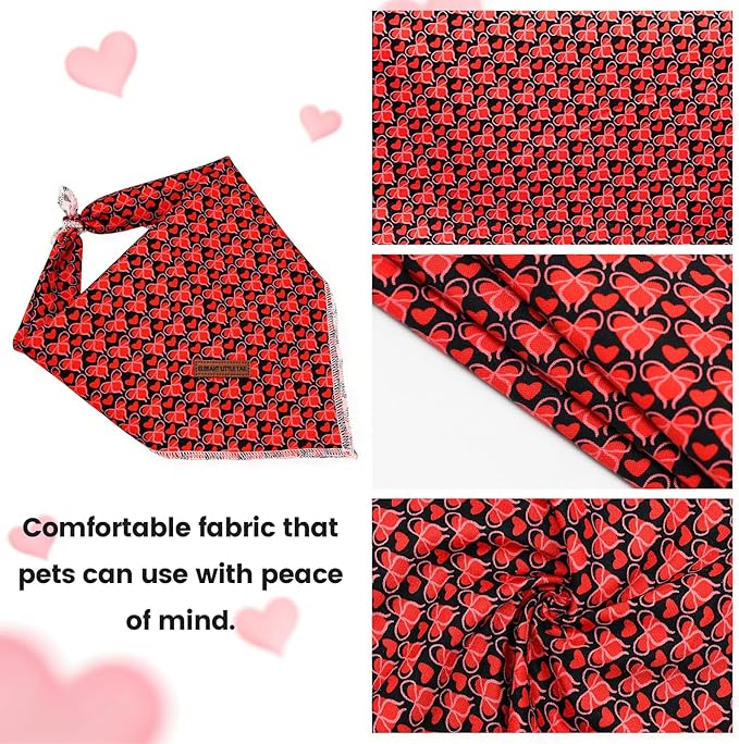 Elegant little tail Valentine's Dog Bandana - Red Heart Pet Bandanas Washable Bib Kerchief Scarf Cute Adjustable Pet Bandanas for Small Medium Dogs
