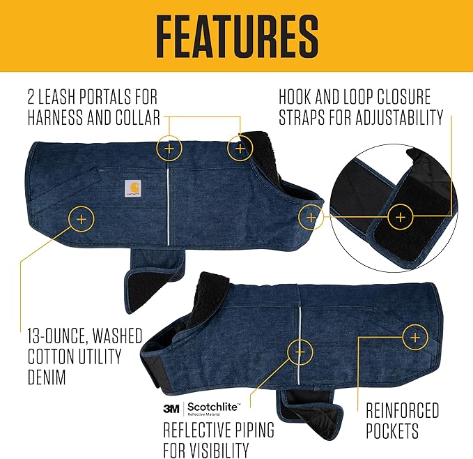 Carhartt Firm Duck Dog Chore Coat, Insulated Weather Resistant Jacket for Cold and Windy Conditions, Denim, Small