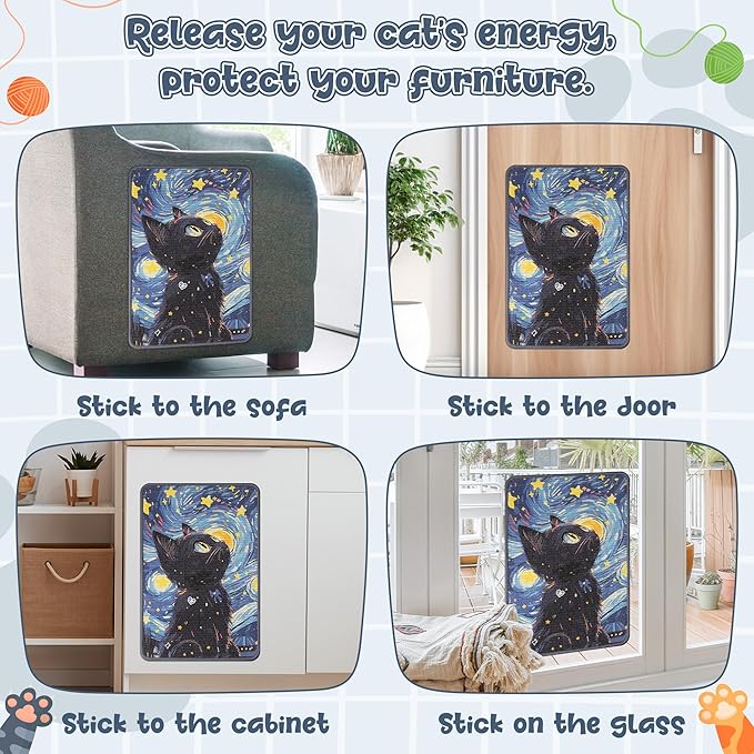 2Pcs Sisal Cat Scratching Pad, Durable & Shedding-Resistant Starry & Sunset Art Print Wall Scratcher Mat for Indoor Cat (24 * 16in)