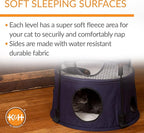 K&H Pet Products Cat Tower Tree Condo for Multiple Large Indoor Cats, Modern Cute Multi-Level Hammock Bed, Kitten & Adult House Activity Cave Large Cozy Hideaway - 3 Level Denim 22 X 30in