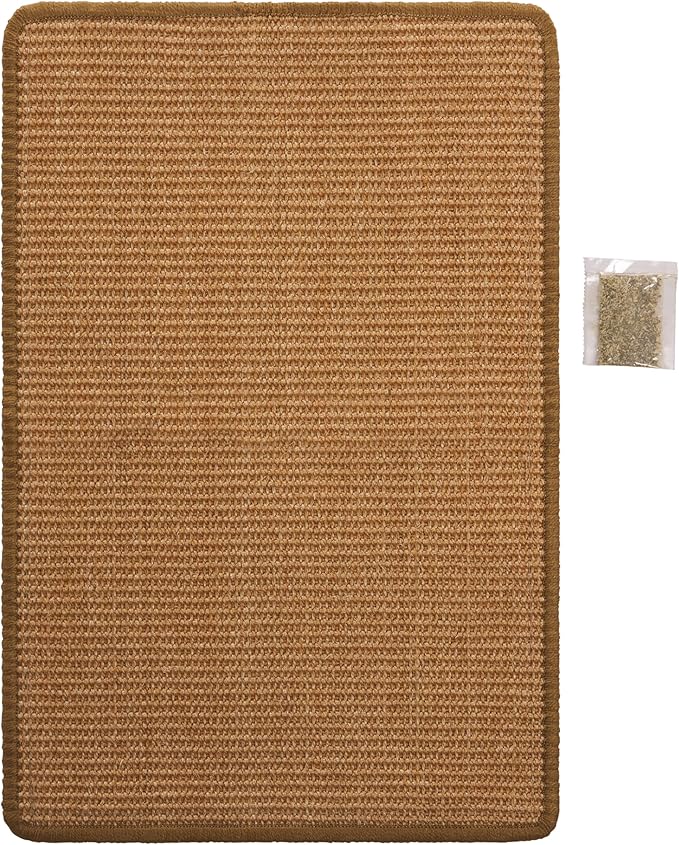 SAFAVIEH Cat Scratch Mat Pad Collection, 9" x 14", Light Brown, Sisal Boucle Weave, Velcro & Slip Resistant Backing