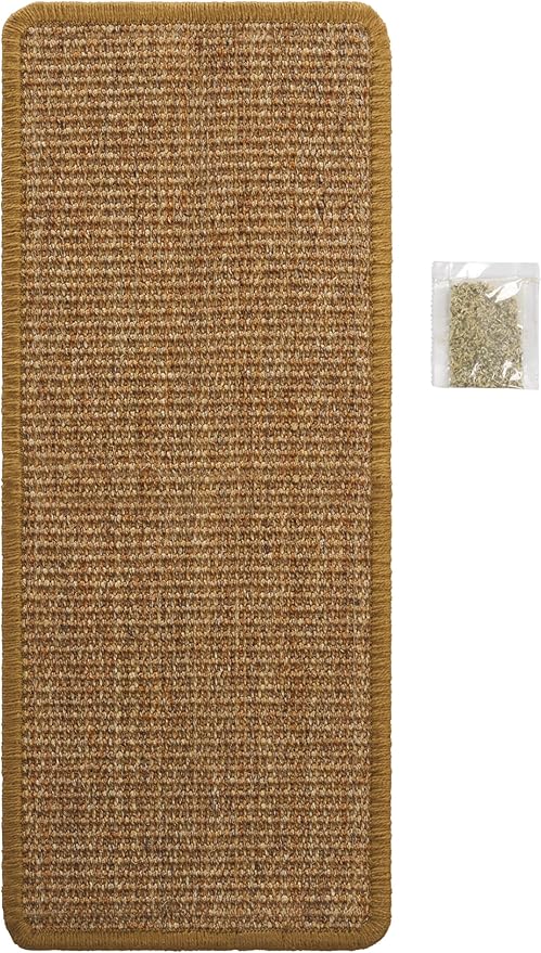 SAFAVIEH Cat Scratch Mat Pad Collection, 10" x 24", Brown, Sisal & Jute Boucle Weave, Velcro & Slip Resistant Backing