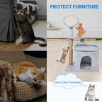 33 inch Small Cat Tree Tower, Cat Tree for Indoor Cats, Cat Scratching Post with Sisal Scratching Pad & Board, Cat Condo for Large Cats and Kittens, Cat Playhouse with Hanging Ball for Play, Grey