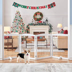 Yaheetech 32-inch Tall Dog Gate Extra Wide Pet Gate for Dogs Indoor Foldable Wire & Wooden Puppy Safety Fence w/2 Support Feet,Freestanding Dog Gate for The House, Doorway, Stairs(White,4 Panels)