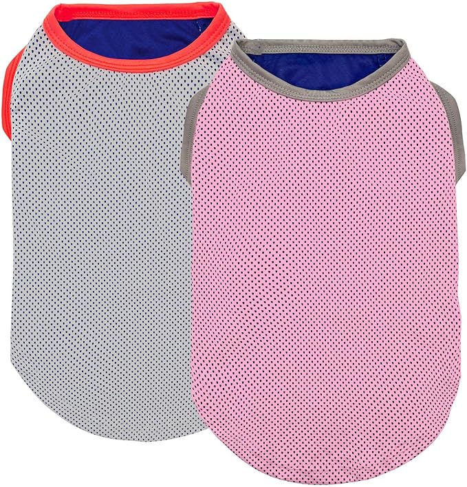 KYEESE 2Pack Dog Cooling Shirt, Breathable Dog Shirt for Medium Large Dogs, Sun Protection Dogs Cooling Vest Tank Top, Lightweight Soft Sleeveless Summer Pet Clothes, Pink+Grey, 2XL