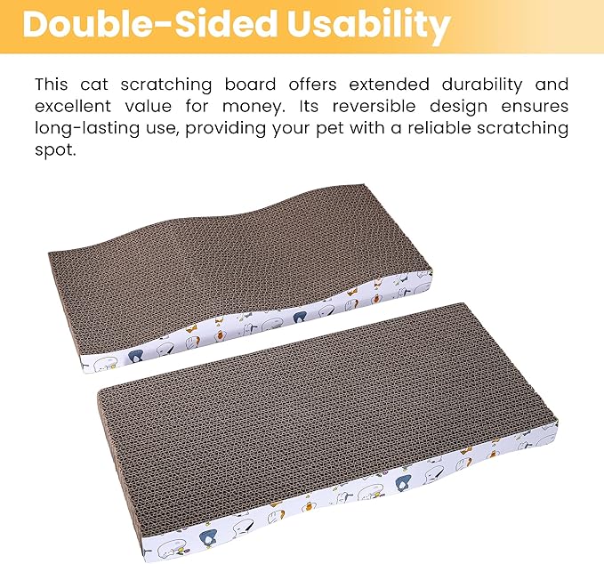 Cat Scratching Board, Large Wide Corrugate Cat Scratcher with Catnip, Premium Scratch, Double-Sided Design, Cat Scratch Pad for Indoor Cats and Kitten,Furniture Protectors from Cat Scratching (2-PACK)