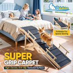 Dog Ramp for Bed with Rails, 64" Long Foldable Pet Ramp for Small Large Dogs, Dog Ramps for High Beds with Safety Side Railng, 6 Adjustable Heights 24" to 30" Up to 220LBS (Gray, 63" X 17inch)
