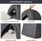Bedsure Cat Beds for Indoor - 2 in 1 Cat Cave House Tent for Kittens and Small Pets with Removable Washable Cushioned Pillow, Foldable Kitten Hideaway with Non-Slip Bottom, Dark Grey, 17.3 inches