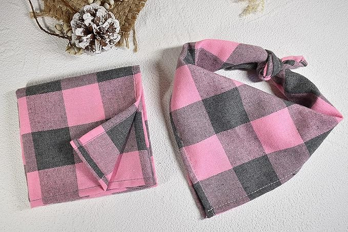 Bubblepup Plaid Dog Bandana, Cotton Dog Bandana for Small Medium Large Dogs, Dog Kerchief, 1PC Square Dog Scarf Dog Triangle Bibs