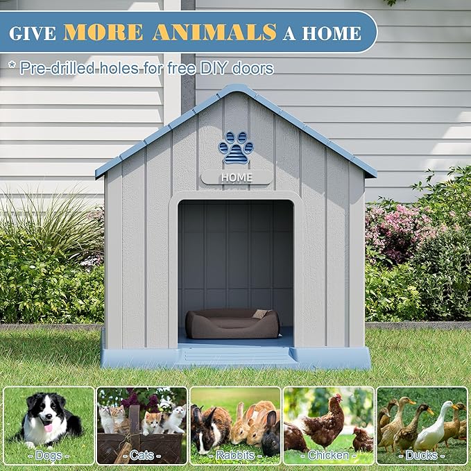 Bifanuo Dog House for Outdoor & Indoor Use with Window, Waterproof Ventilated Kennel with Elevated Floor, Easy to Clean Shelter for Small Medium Large Dogs (Blue, 37.2" L x 40" W x 40" H)