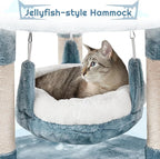 Yaheetech 45.5in Ocean-Themed Cat Tree Multi-Level Cat Tower, Plush Pet Furniture with Shark's Mouth-Shaped Nest, Sea Star-Shaped Perch, Jellyfish-Style Hammock for Indoor Kitty