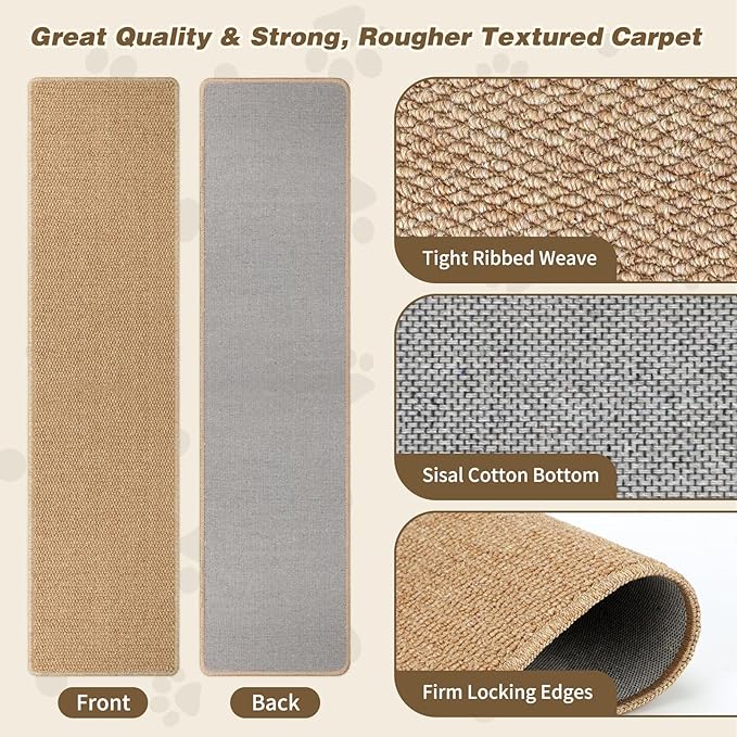 FHTONGE 71x15.8 Thickened Cat Wall Climbing Carpet with 16 Fixed Nails, Extra Large Tall Cat Scratch Pad for Wall, Wall Mounted Climbing Cat Scratcher for Furniture Couch Sofa Protector(Camel)