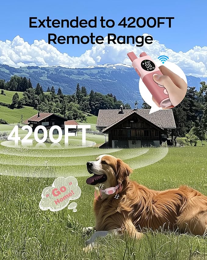 Delupet Dog Shock Collar - 4200FT Remote Control with 3 Training Modes - Beep, Vibration, Safe Shock, IPX8 Waterproof Rechargeable Electric Collars for Small Medium Large Dogs (Pink)