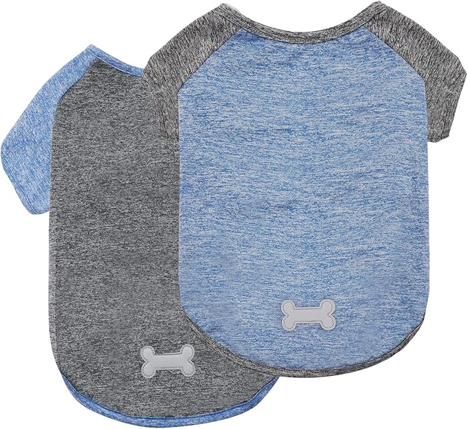 KYEESE 2Pack Dog Shirt with Sleeves, Lightweight Sun Protection Dog T Shirts for Small Medium Dogs Boy, Breathable Pet Tank Top Reflective Dogs Clothes for Summer Outdoor Walking, Blue+Grey, XL