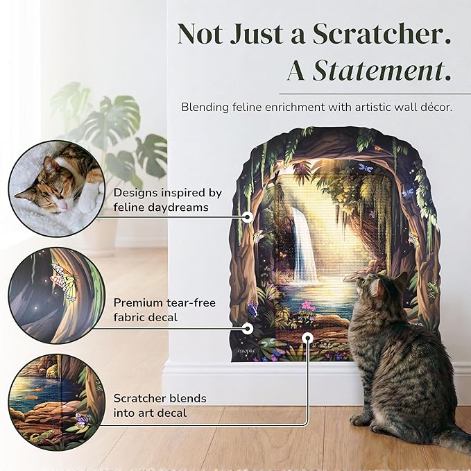 Vertical Cat Scratcher - Removable Wall Mounted Cat Scratcher and Art Decal – Wall Scratch Pad for Cats with Sisal Cat Scratcher – Large Protective Wall Scratchers for Indoor Cats