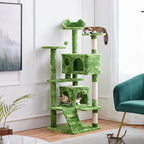 Topeakmart 54in Cat Tree with Scratching Posts Spacious Condos Furry Hanging Ball Cat Climbing Tower for Indoor Cats and Kittens, Green