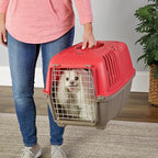 MidWest Homes for Pets Spree Travel Carrier – Hard-Sided Dog & Cat Carrier, Small Pet Travel Crate with Handle, Ventilated Design, Easy Assembly, 24-Inch, Red
