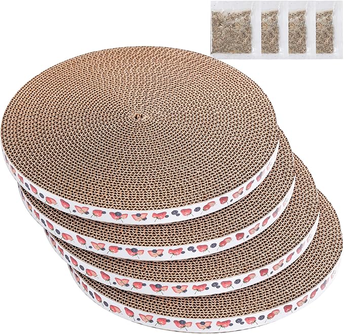 Round Cat Scratcher Pad 10 inch Diameter 3/5 inch Thickness Scratch Replacement Refill Scratching Board Cat scratchers for Indoor Cats (4 Pc)