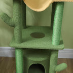 PawHut Floor to Ceiling Cat Tree, 89"-100" Adjustable Height Cactus Cat Climbing Tower for Indoor Cats with Grooming Brush Post, Cat Condo, Hammock, Sisal Scratching Posts, Green