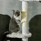 Floor to Ceiling Cat Tree, Adjustable 88.5”–100.5” Tall Cat Tower for Indoor Cats, Space-Saving Vertical Cat Furniture with Scratching Posts & Perches, Stable Tension Rod Design, White