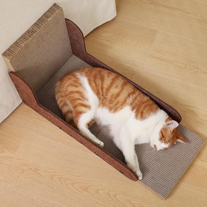 FUKUMARU Cat Scratcher, 26.8 Inch L Shaped Cat Scratch Pad Wall, Modern Cardboard Cats Scratching Board for Indoor Cats, Felt Vertical Scratching Post, Furniture Protector (Caramel)